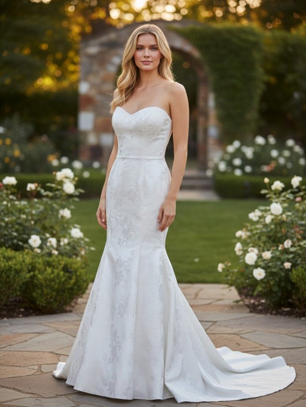 Lulus Strapless White Jacquard Mermaid-Style Reception Dress size XL